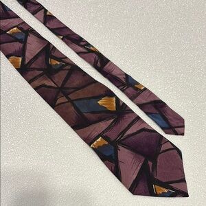 Dior Purple and Gold Silk Tie with Geometric Design 58” x 3.75”